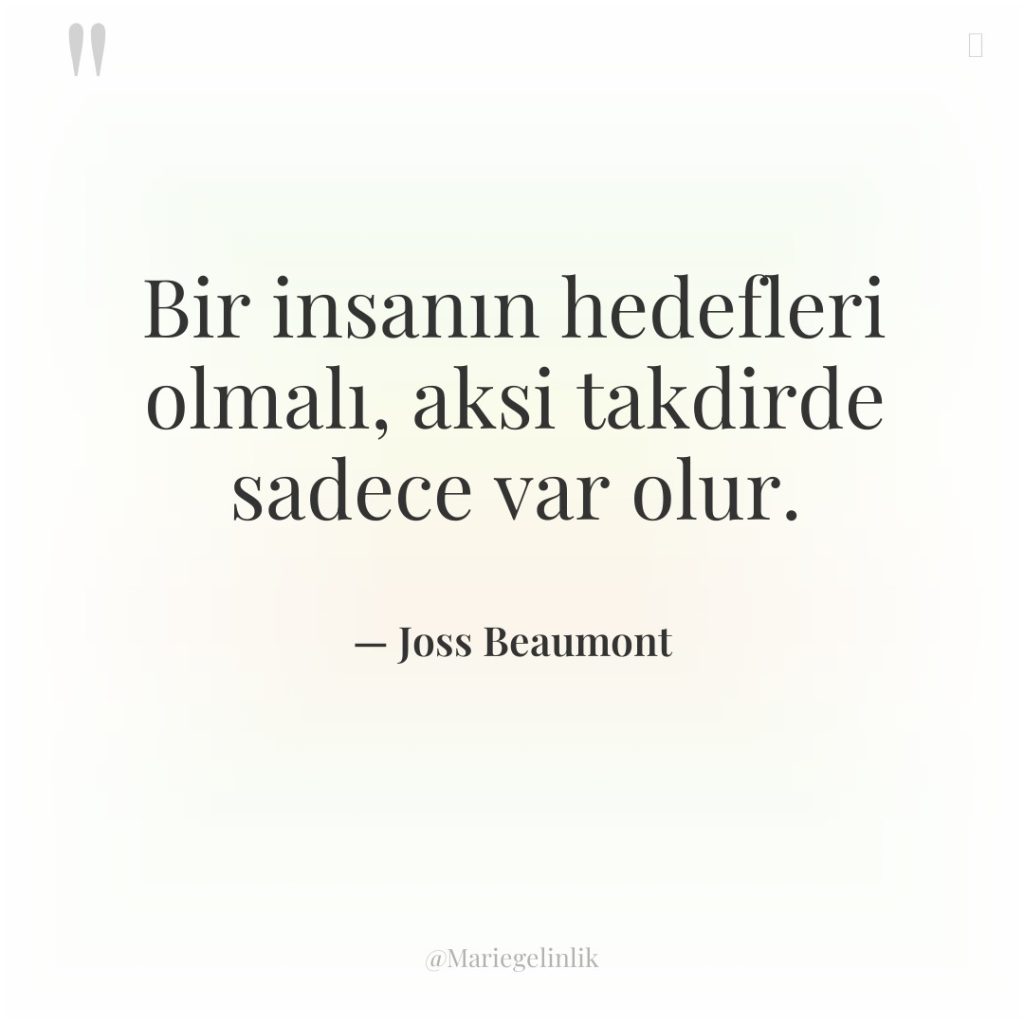 Bir insanın hedefleri olmalı, aksi takdirde sadece var olur.