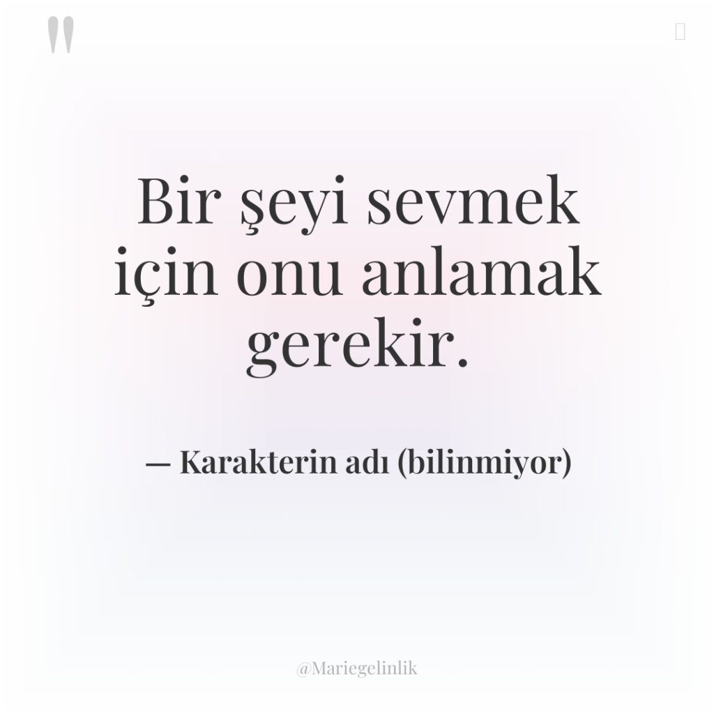 Bir şeyi sevmek için onu anlamak gerekir.