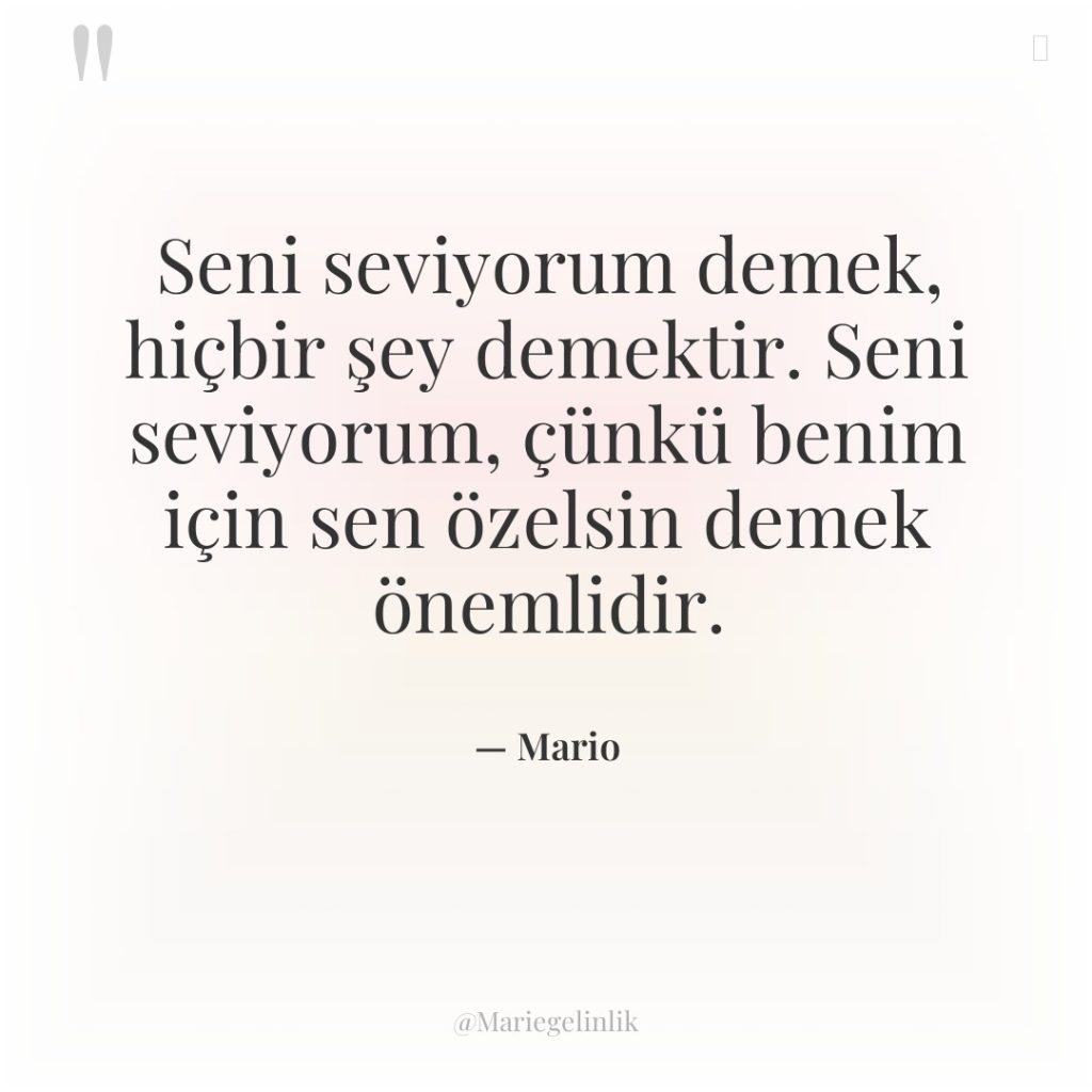 Seni seviyorum demek, hiçbir şey demektir. Seni seviyorum, çünkü benim…