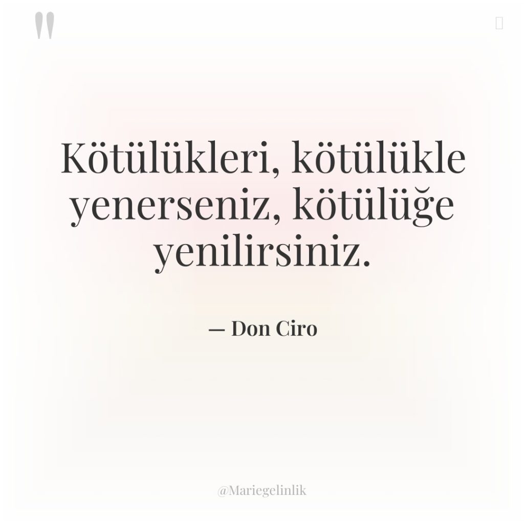 Kötülükleri, kötülükle yenerseniz, kötülüğe yenilirsiniz.