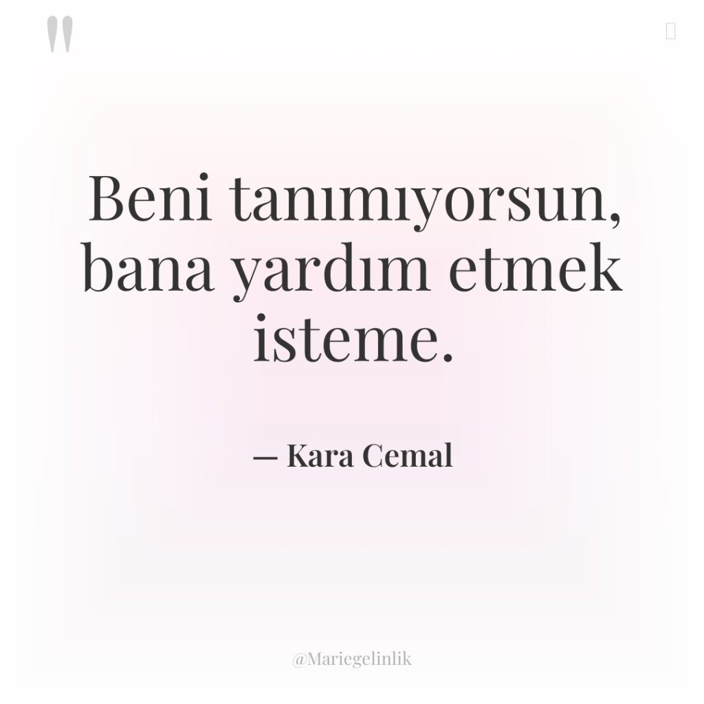 Beni tanımıyorsun, bana yardım etmek isteme.