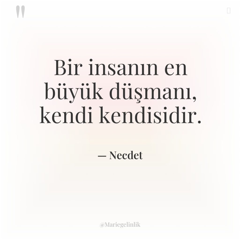 Bir insanın en büyük düşmanı, kendi kendisidir.