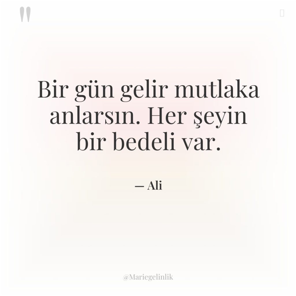 Bir gün gelir mutlaka anlarsın. Her şeyin bir bedeli var.