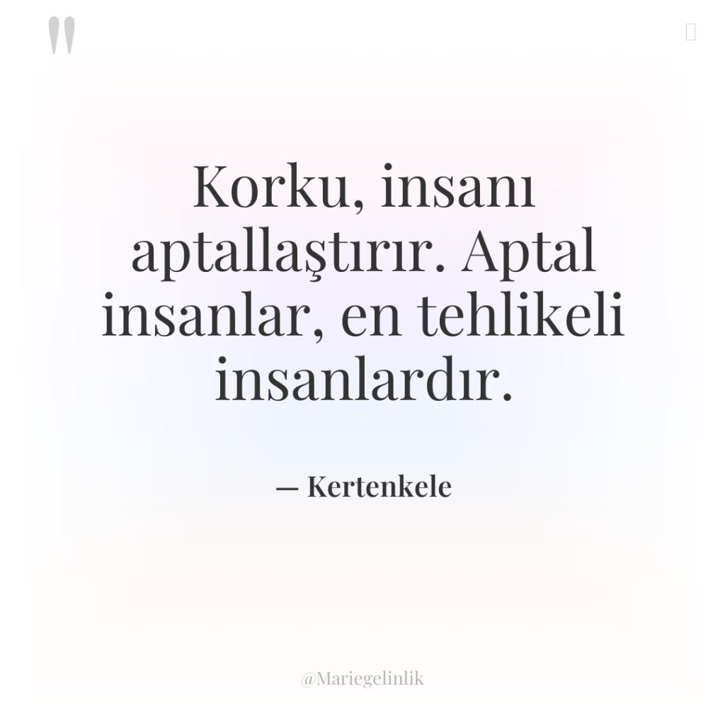 Korku, insanı aptallaştırır. Aptal insanlar, en tehlikeli insanlardır.