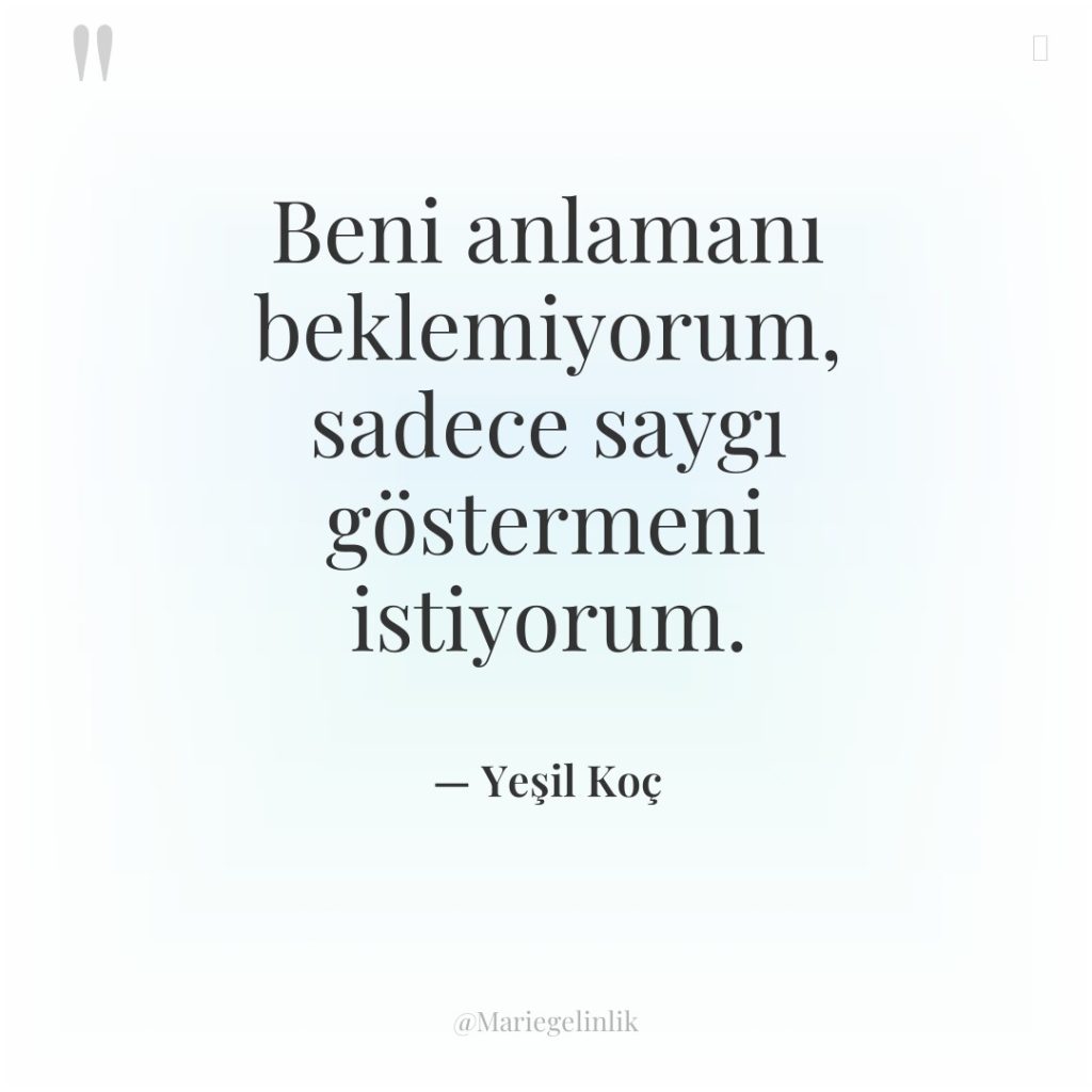 Beni anlamanı beklemiyorum, sadece saygı göstermeni istiyorum.