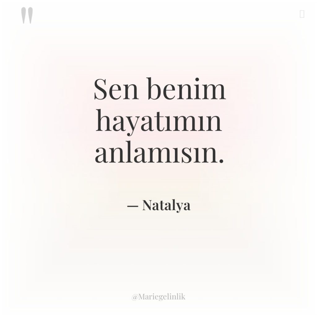 Sen benim hayatımın anlamısın.