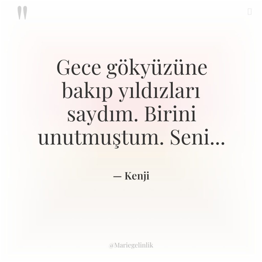 Gece gökyüzüne bakıp yıldızları saydım. Birini unutmuştum. Seni…