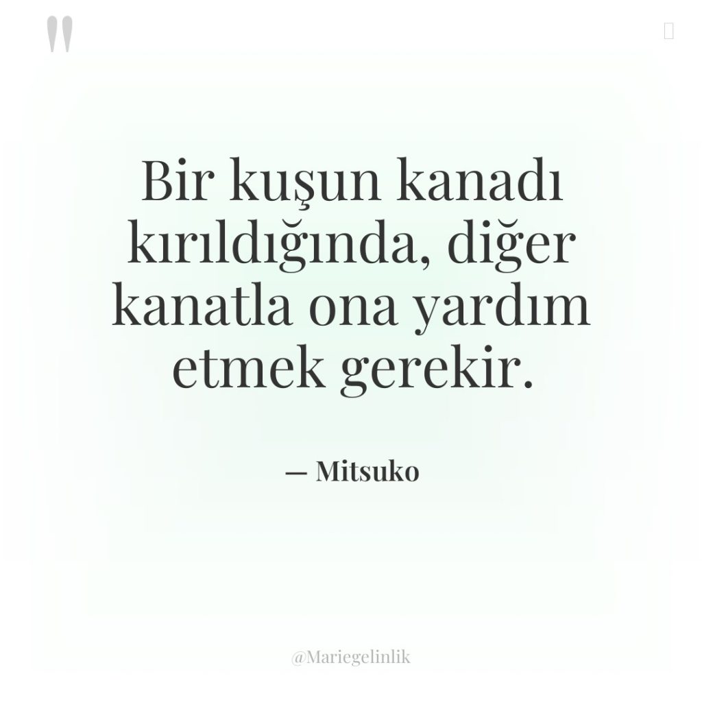 Bir kuşun kanadı kırıldığında, diğer kanatla ona yardım etmek gerekir.