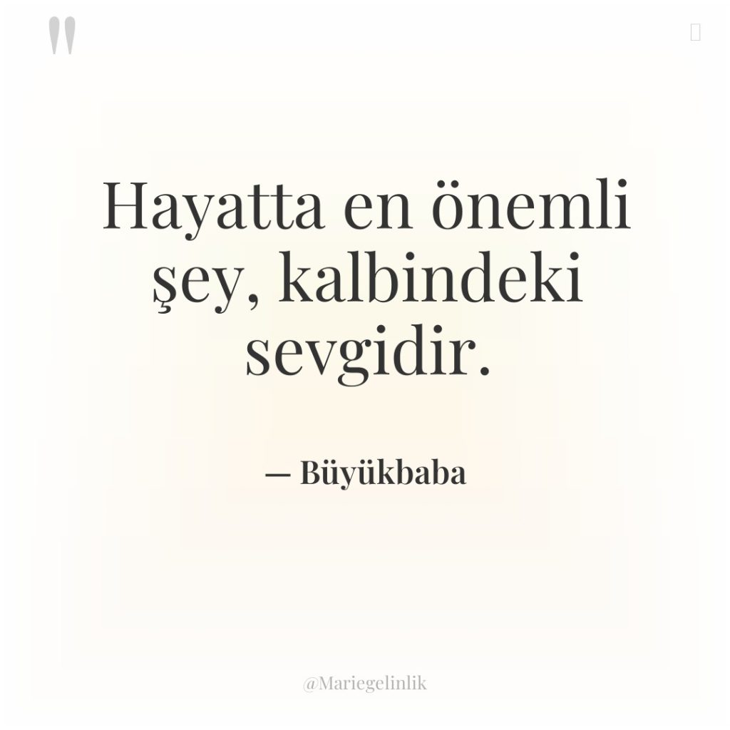 Hayatta en önemli şey, kalbindeki sevgidir.
