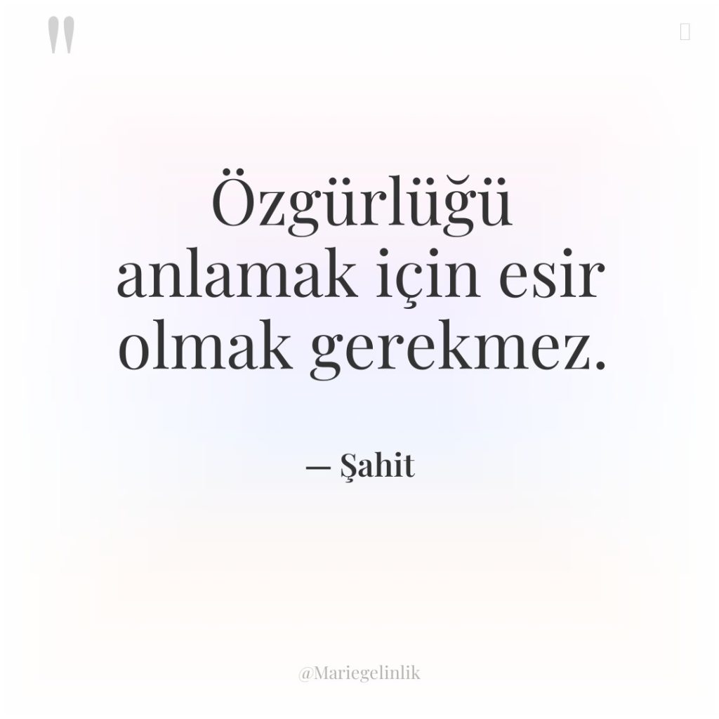 Özgürlüğü anlamak için esir olmak gerekmez.