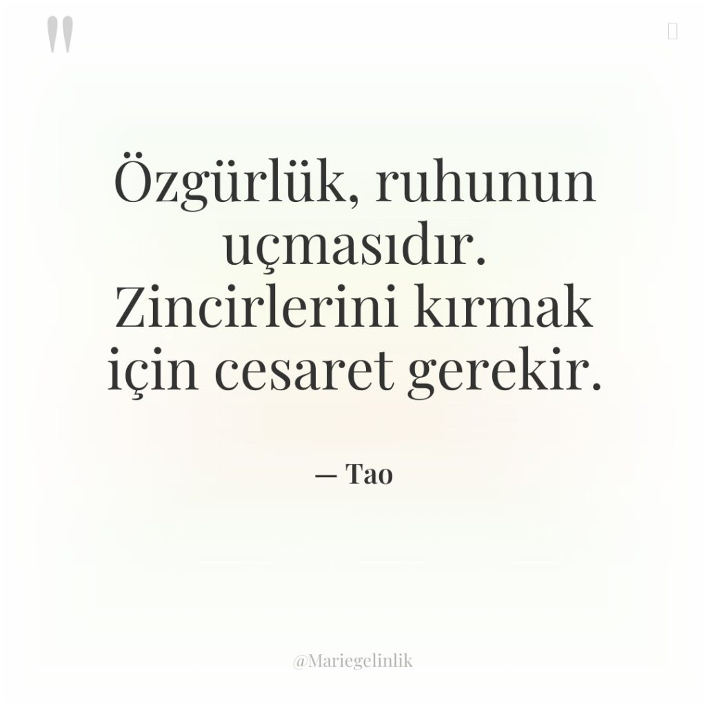 Özgürlük, ruhunun uçmasıdır. Zincirlerini kırmak için cesaret gerekir.