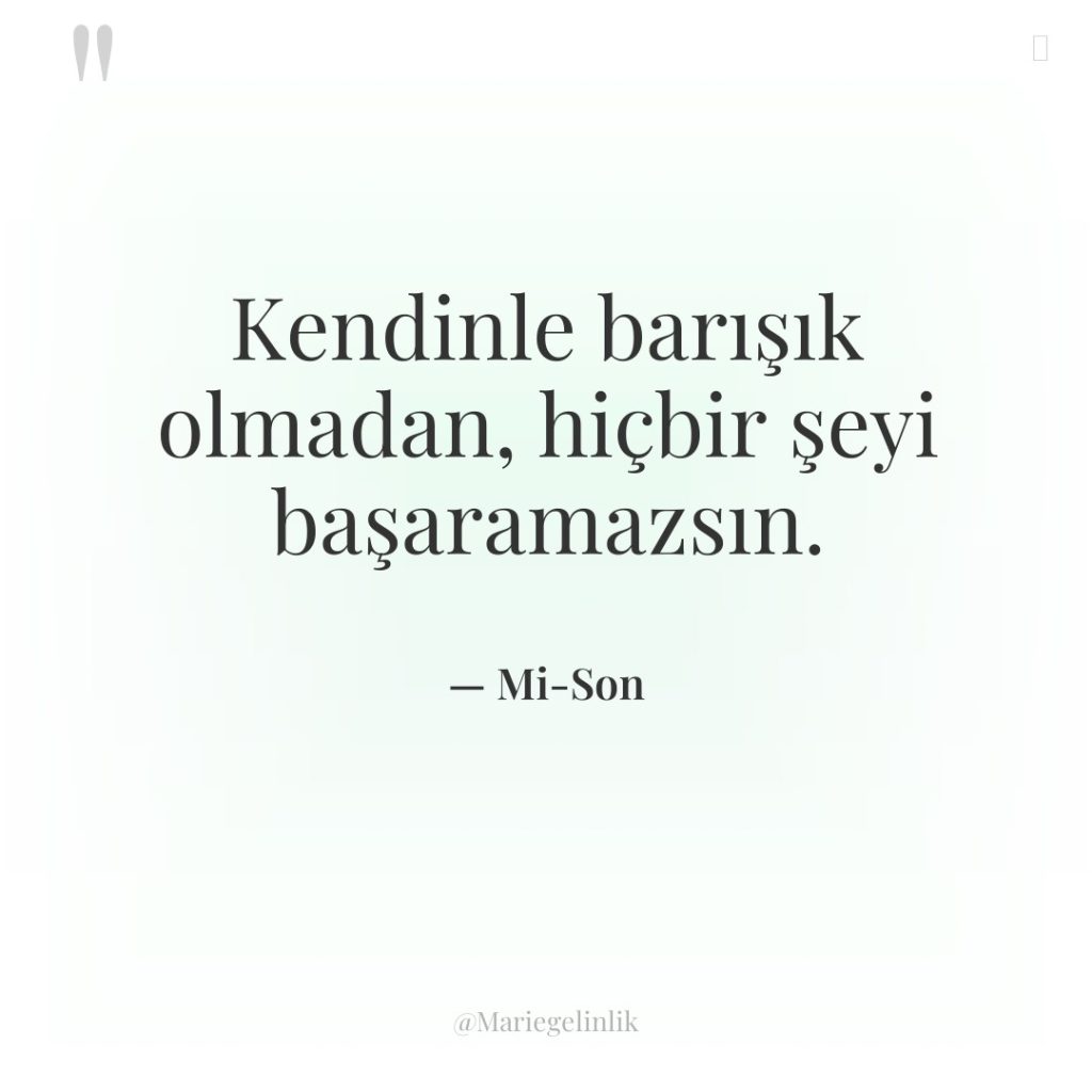 Kendinle barışık olmadan, hiçbir şeyi başaramazsın.