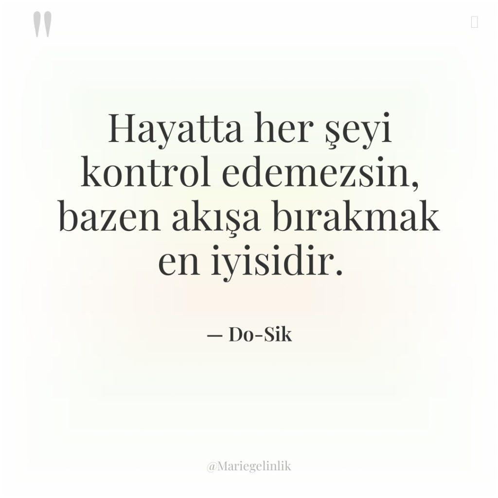 Hayatta her şeyi kontrol edemezsin, bazen akışa bırakmak en iyisidir.