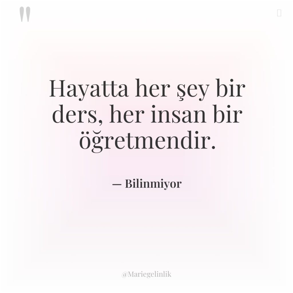 Hayatta her şey bir ders, her insan bir öğretmendir.