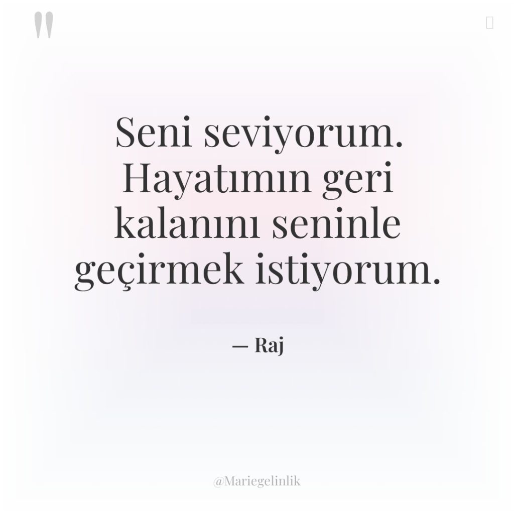 Seni seviyorum. Hayatımın geri kalanını seninle geçirmek istiyorum.