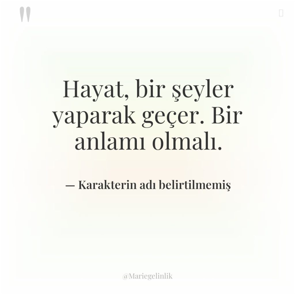 Hayat, bir şeyler yaparak geçer. Bir anlamı olmalı.