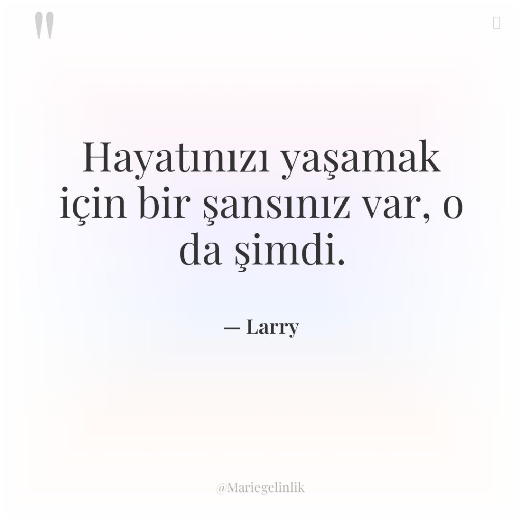 Hayatınızı yaşamak için bir şansınız var, o da şimdi.