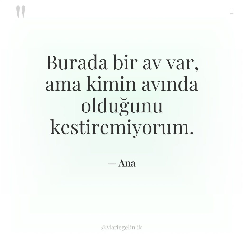 Burada bir av var, ama kimin avında olduğunu kestiremiyorum.