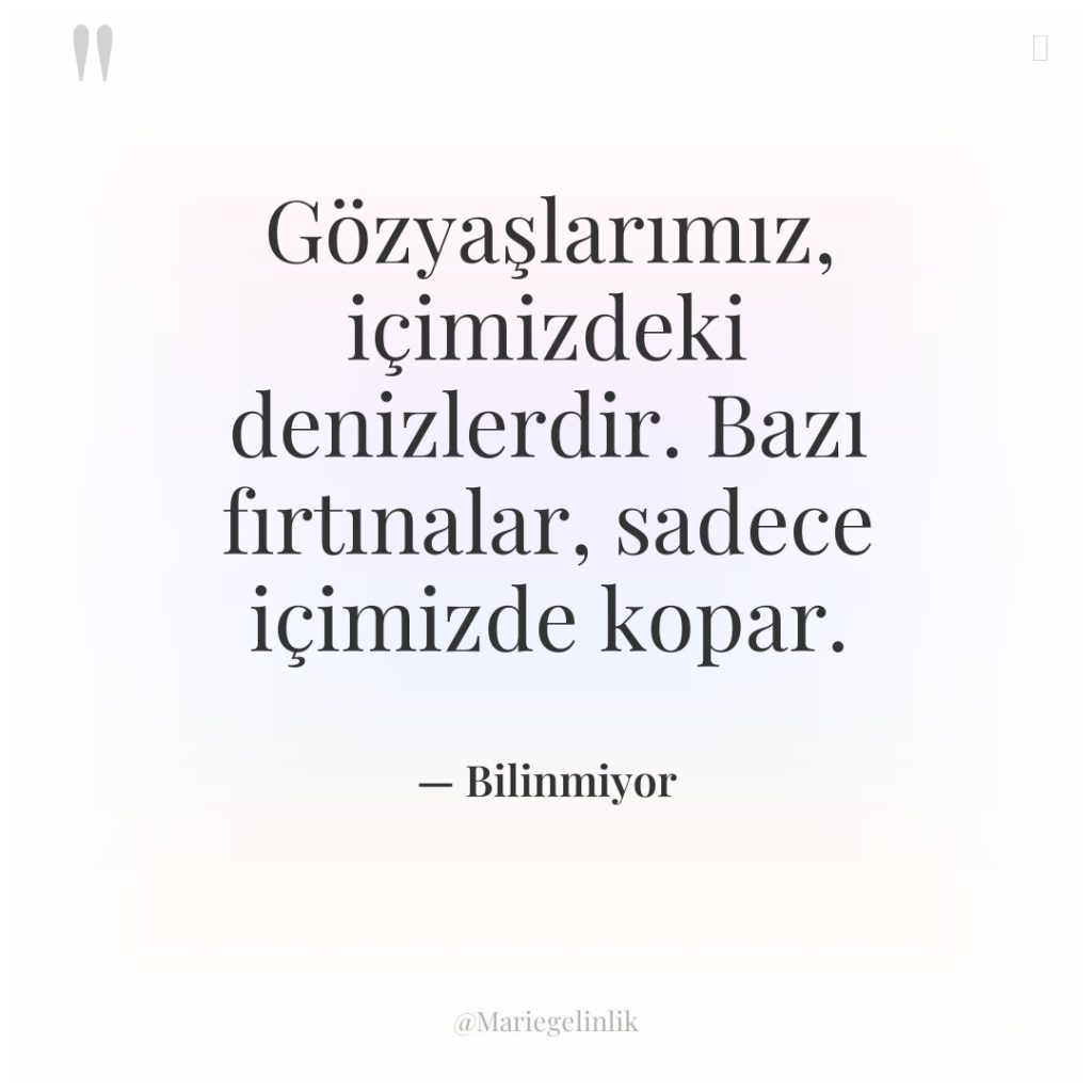 Gözyaşlarımız, içimizdeki denizlerdir. Bazı fırtınalar, sadece içimizde kopar.