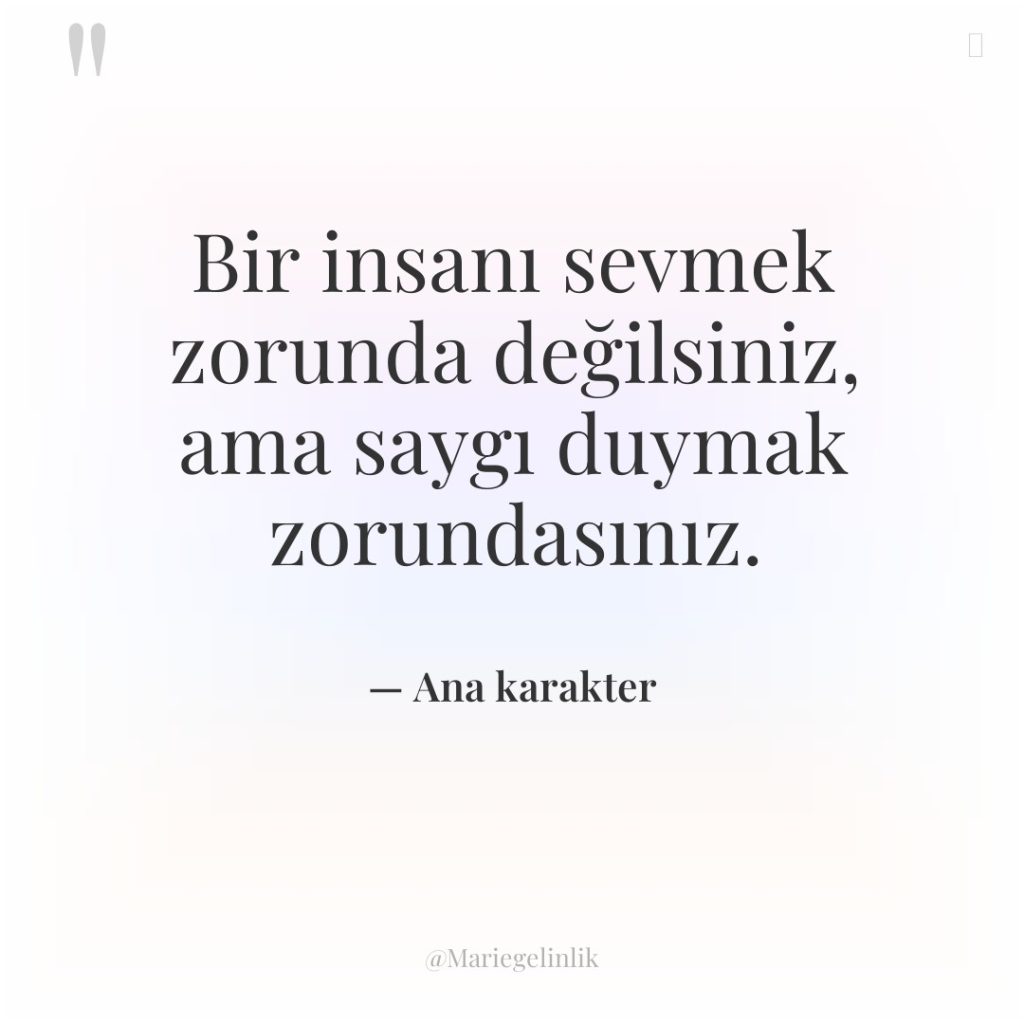 Bir insanı sevmek zorunda değilsiniz, ama saygı duymak zorundasınız.