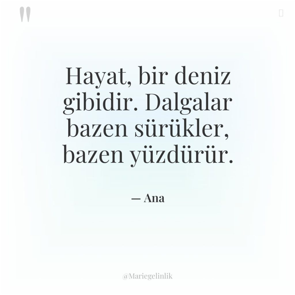 Hayat, bir deniz gibidir. Dalgalar bazen sürükler, bazen yüzdürür.