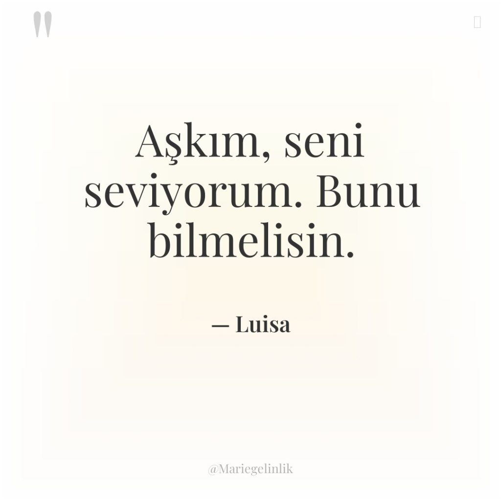 Aşkım, seni seviyorum. Bunu bilmelisin.