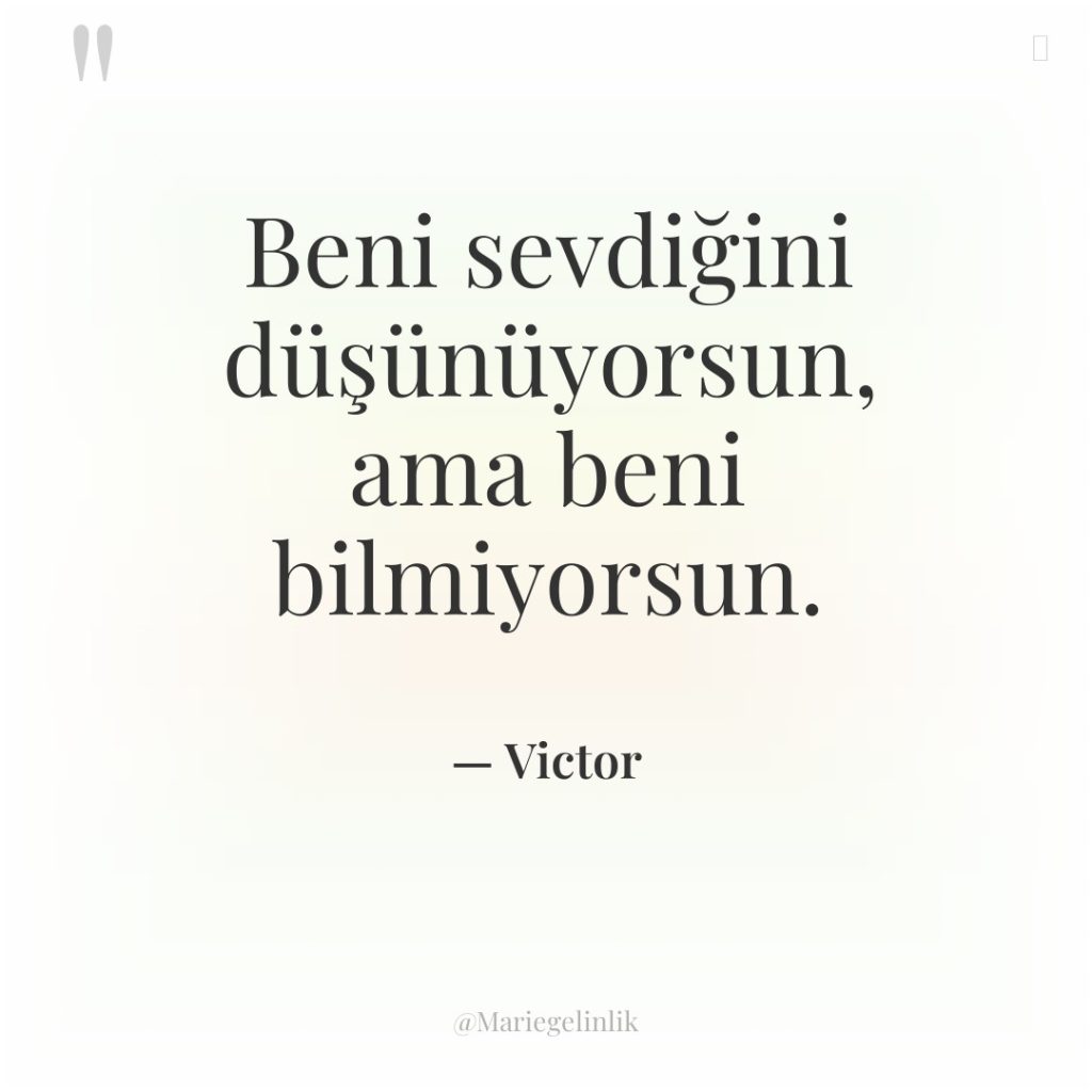 Beni sevdiğini düşünüyorsun, ama beni bilmiyorsun.