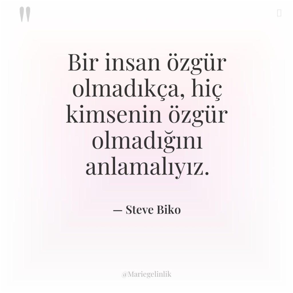 Bir insan özgür olmadıkça, hiç kimsenin özgür olmadığını anlamalıyız.