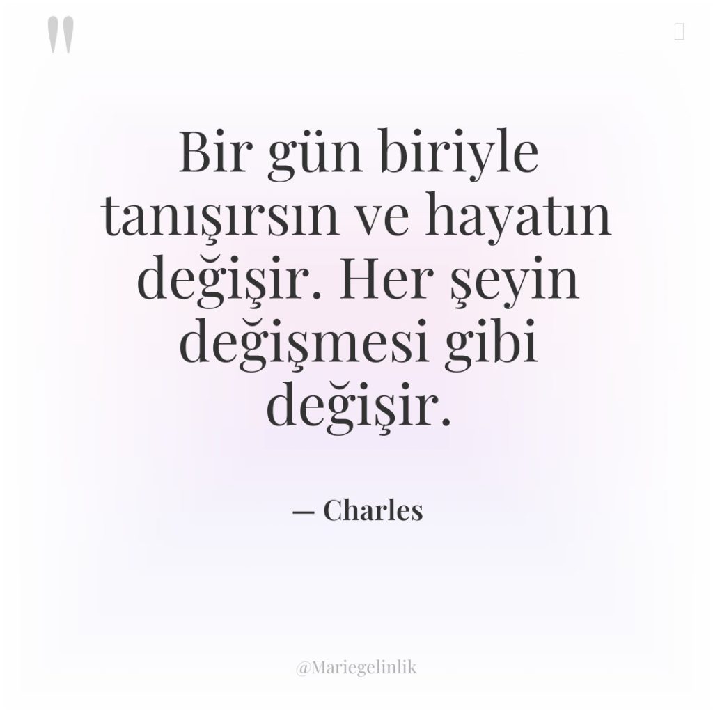 Bir gün biriyle tanışırsın ve hayatın değişir. Her şeyin değişmesi…