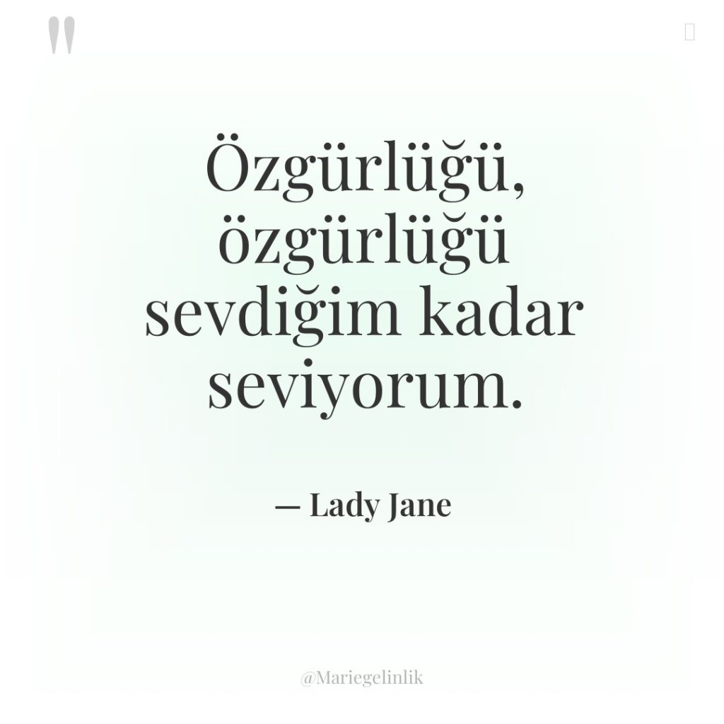 Özgürlüğü, özgürlüğü sevdiğim kadar seviyorum.