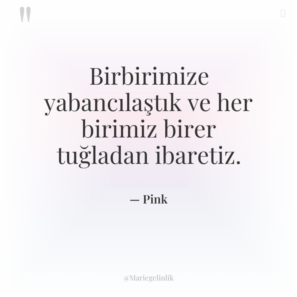 Birbirimize yabancılaştık ve her birimiz birer tuğladan ibaretiz.