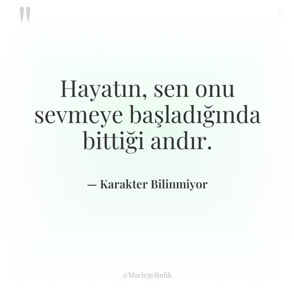 Hayatın, sen onu sevmeye başladığında bittiği andır.