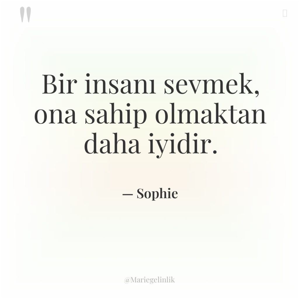 Bir insanı sevmek, ona sahip olmaktan daha iyidir.