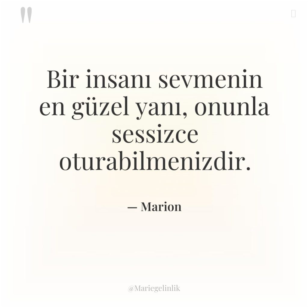Bir insanı sevmenin en güzel yanı, onunla sessizce oturabilmenizdir.