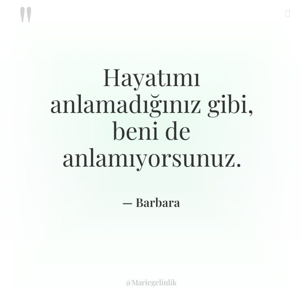 Hayatımı anlamadığınız gibi, beni de anlamıyorsunuz.