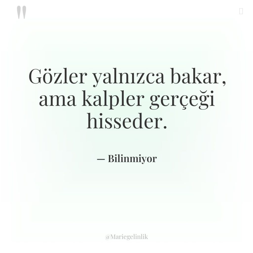 Gözler yalnızca bakar, ama kalpler gerçeği hisseder.