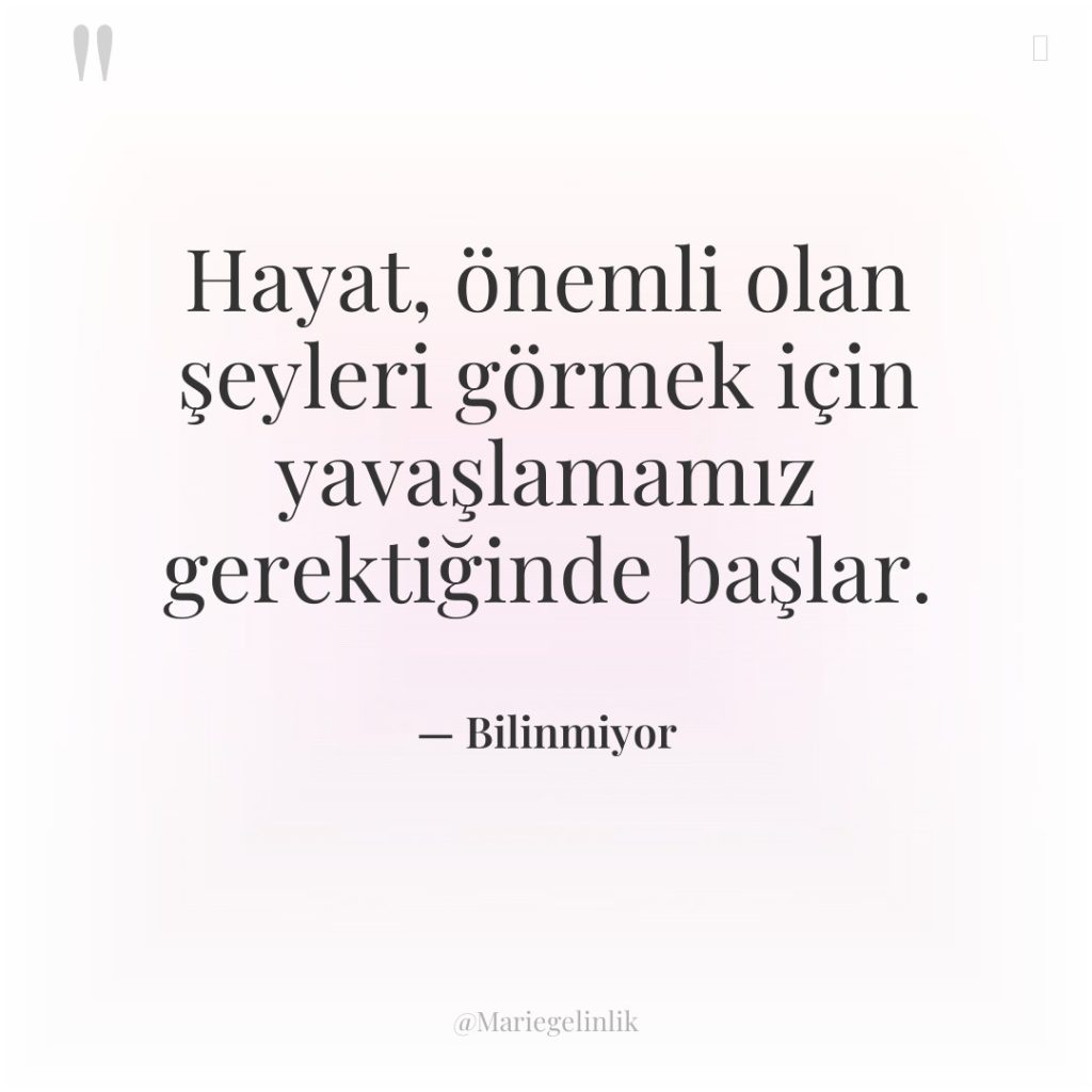 Hayat, önemli olan şeyleri görmek için yavaşlamamız gerektiğinde başlar.