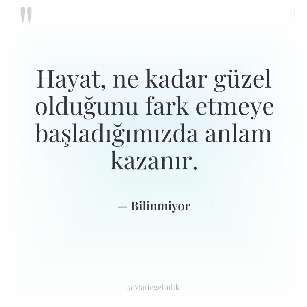 Hayat, ne kadar güzel olduğunu fark etmeye başladığımızda anlam kazanır.