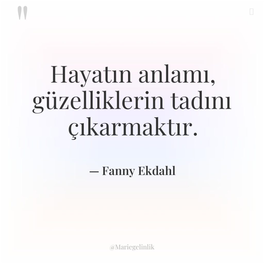 Hayatın anlamı, güzelliklerin tadını çıkarmaktır.