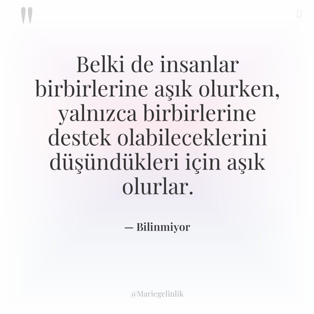 Belki de insanlar birbirlerine aşık olurken, yalnızca birbirlerine destek olabileceklerini…