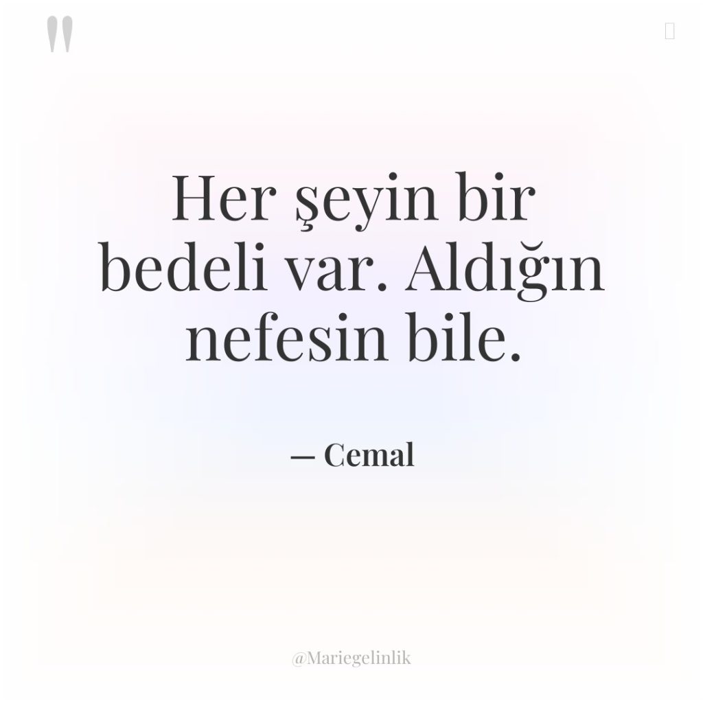 Her şeyin bir bedeli var. Aldığın nefesin bile.