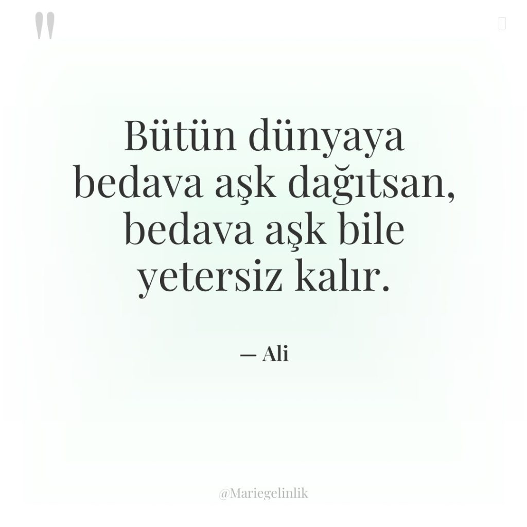 Bütün dünyaya bedava aşk dağıtsan, bedava aşk bile yetersiz kalır.