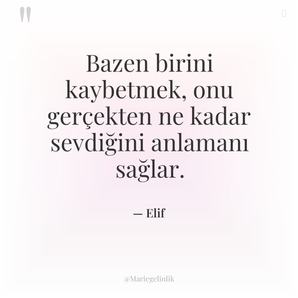 Bazen birini kaybetmek, onu gerçekten ne kadar sevdiğini anlamanı sağlar.