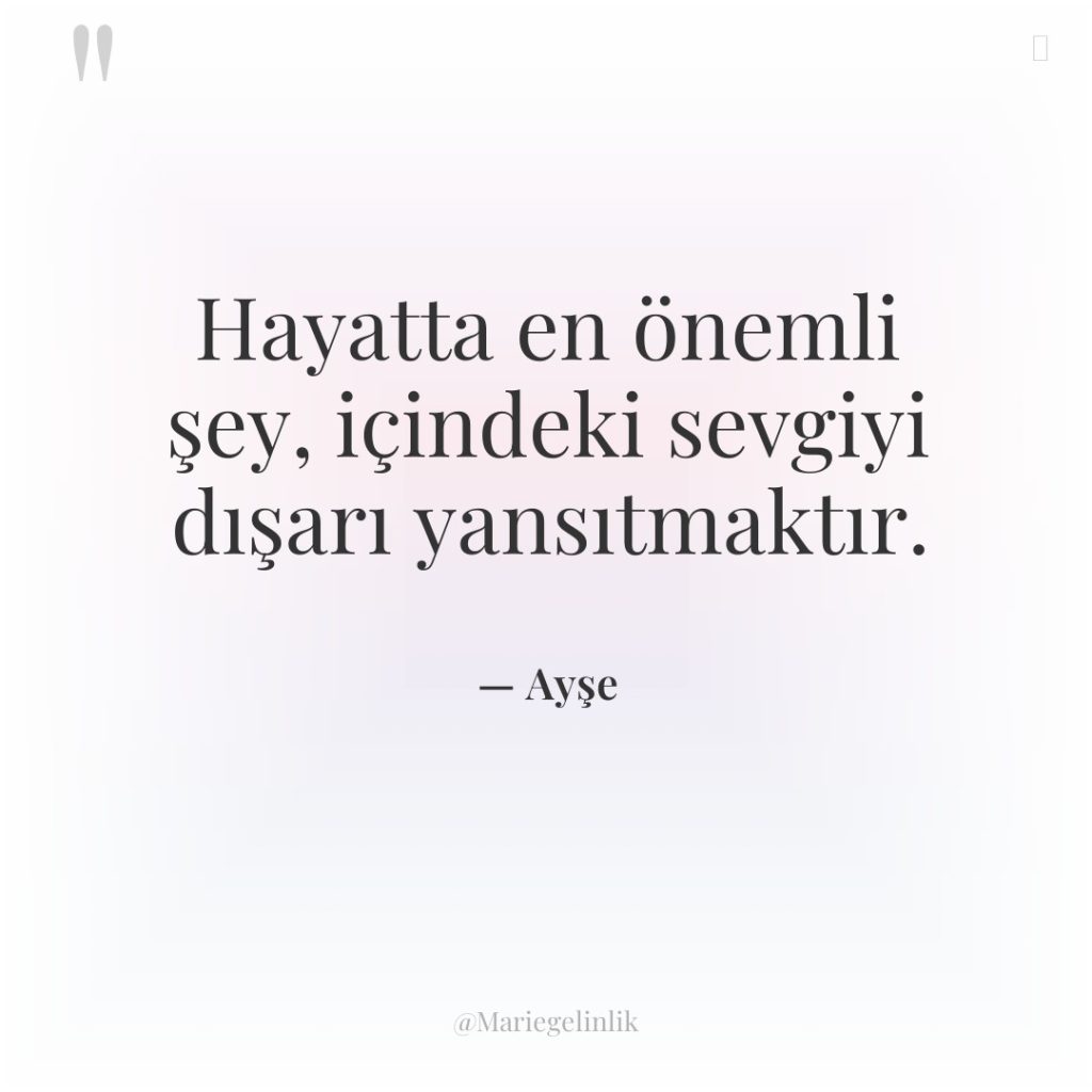 Hayatta en önemli şey, içindeki sevgiyi dışarı yansıtmaktır.