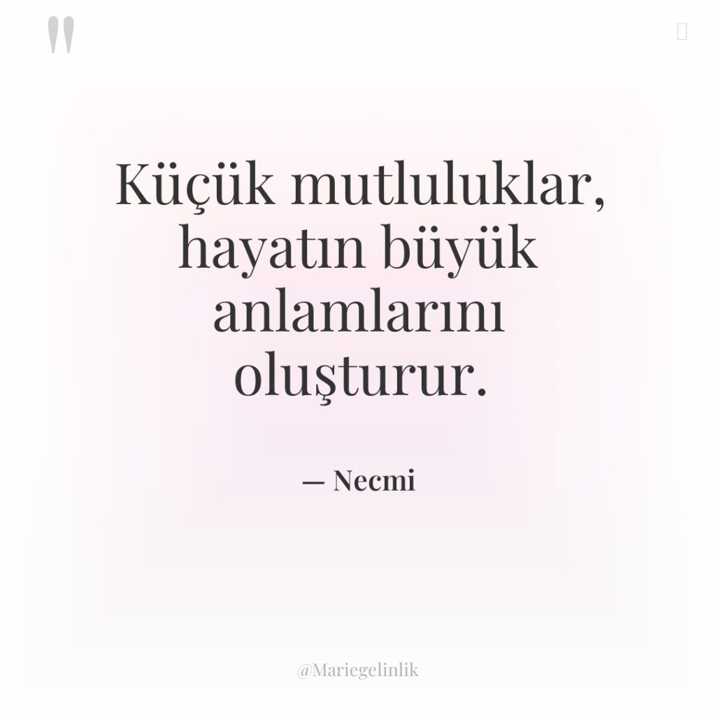Küçük mutluluklar, hayatın büyük anlamlarını oluşturur.