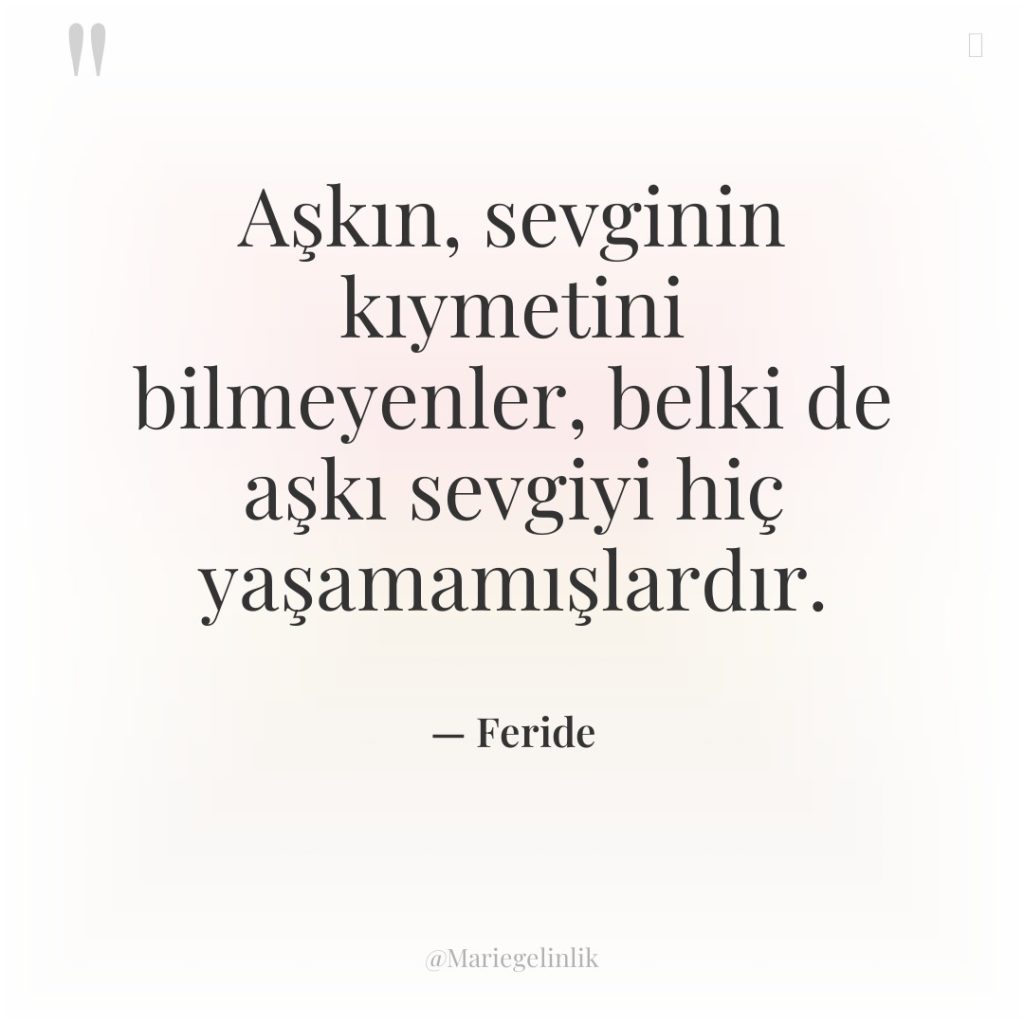 Aşkın, sevginin kıymetini bilmeyenler, belki de aşkı sevgiyi hiç yaşamamışlardır.