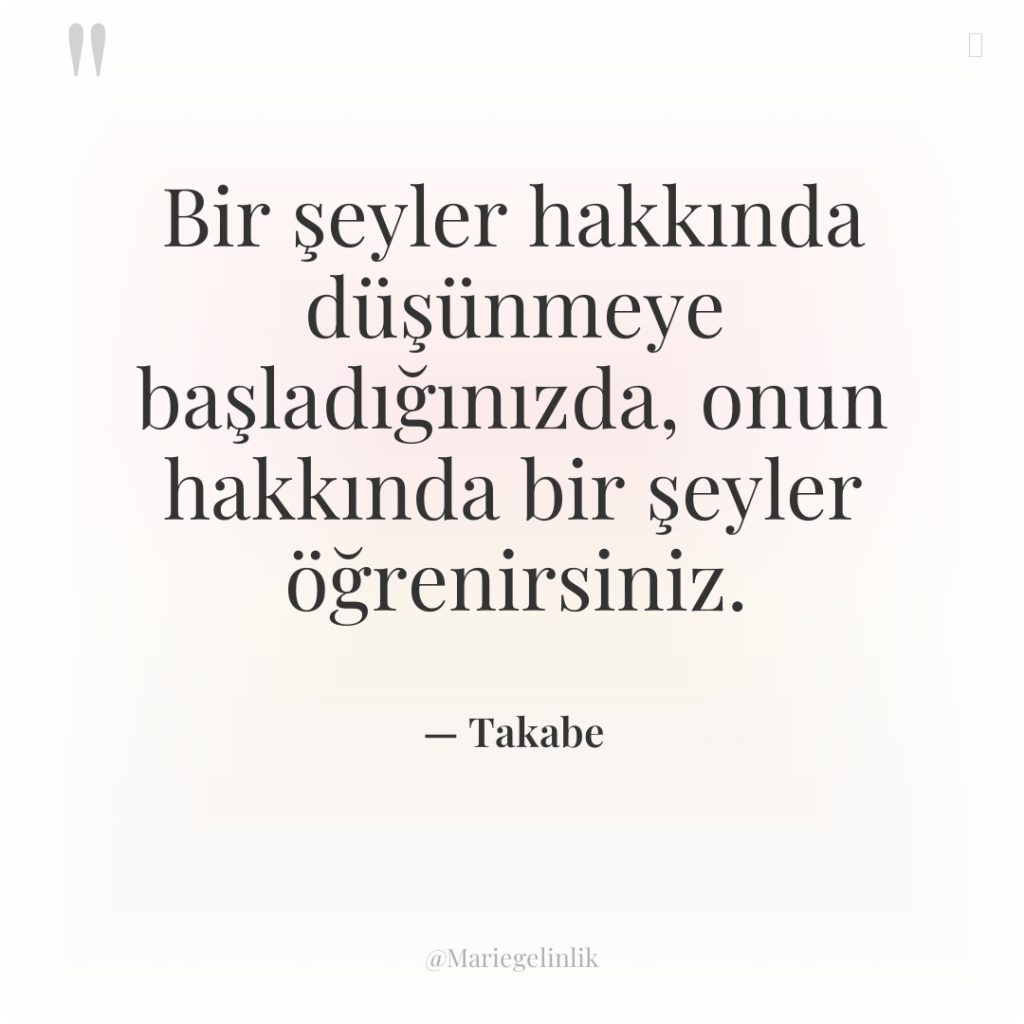 Bir şeyler hakkında düşünmeye başladığınızda, onun hakkında bir şeyler öğrenirsiniz.