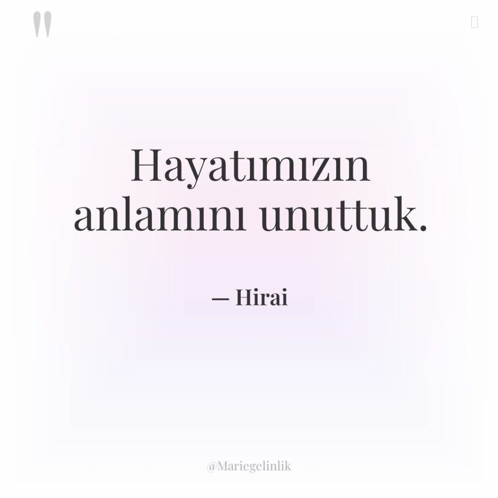 Hayatımızın anlamını unuttuk.