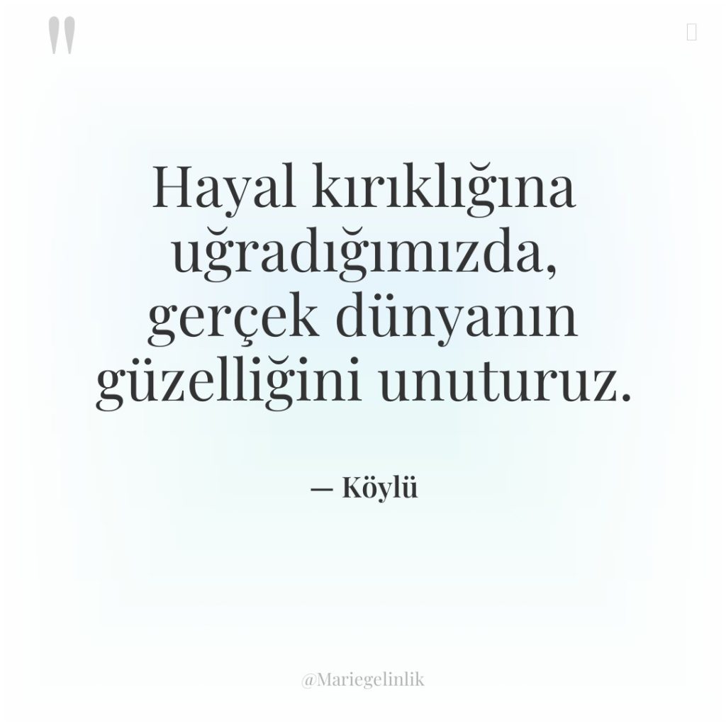 Hayal kırıklığına uğradığımızda, gerçek dünyanın güzelliğini unuturuz.