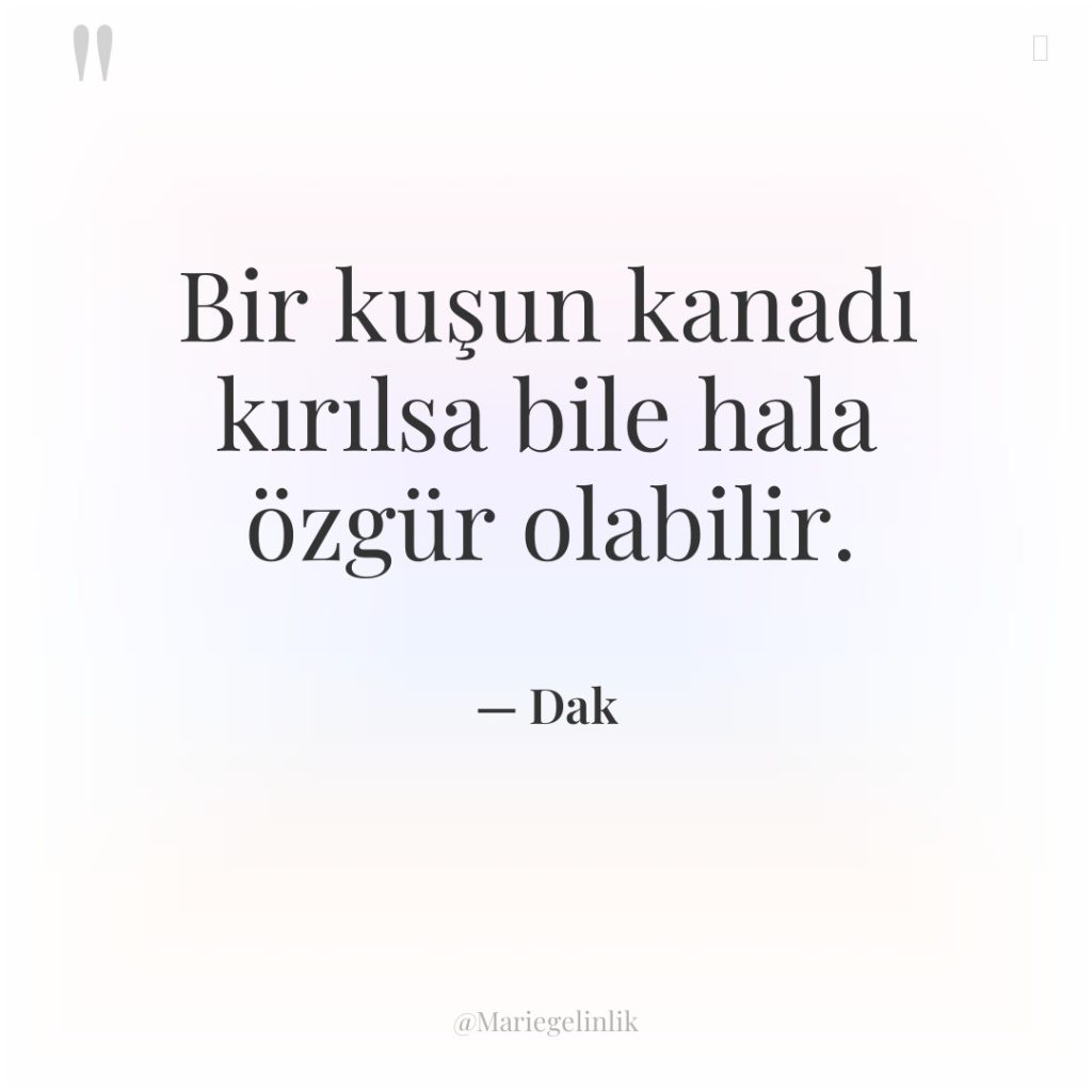 Bir kuşun kanadı kırılsa bile hala özgür olabilir.